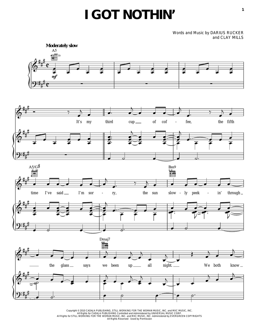 I Got Nothin' I Got Nothin' Piano, Vocal, Guitar scores gallery preview page 1