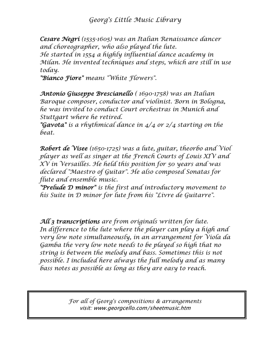 3 gorgeous Pieces for Viola da Gamba solo Viola scores gallery preview page 3
