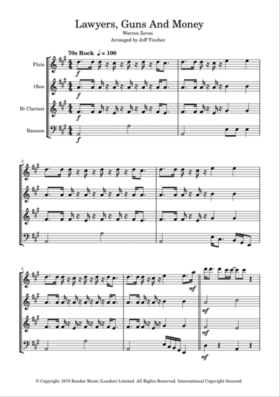 Lawyers, Guns And Money Woodwind Quartet scores gallery preview page 2