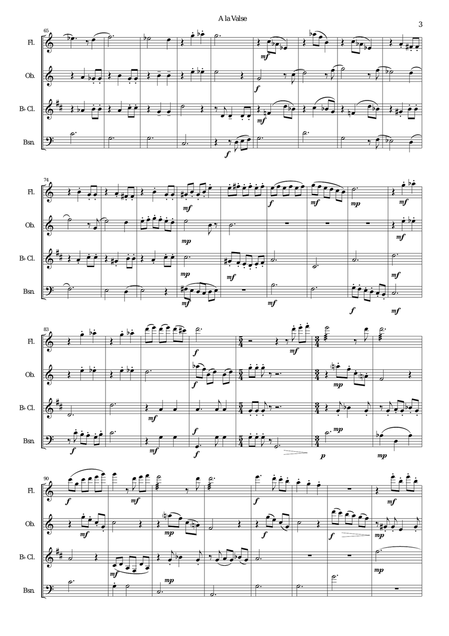 A la Valse (In waltz time) for wind quartet Woodwind Quartet scores gallery preview page 3