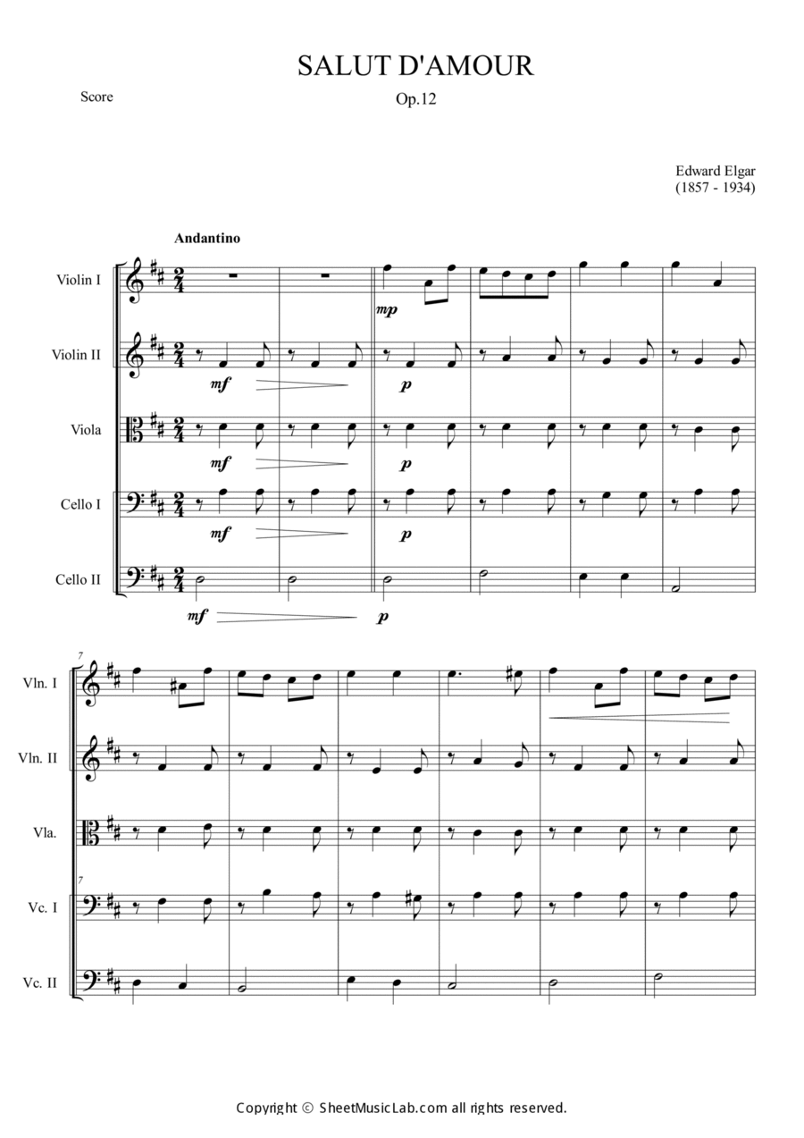 Salut d'amour String Quintet scores gallery preview page 1