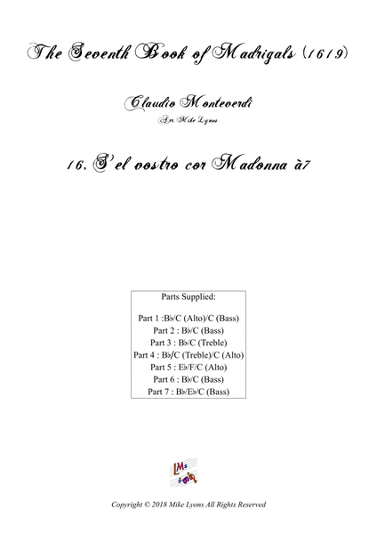 Monteverdi - The Seventh Book of Madrigals (1619) - 16. S'el vostro cor Madonna a7 image number null