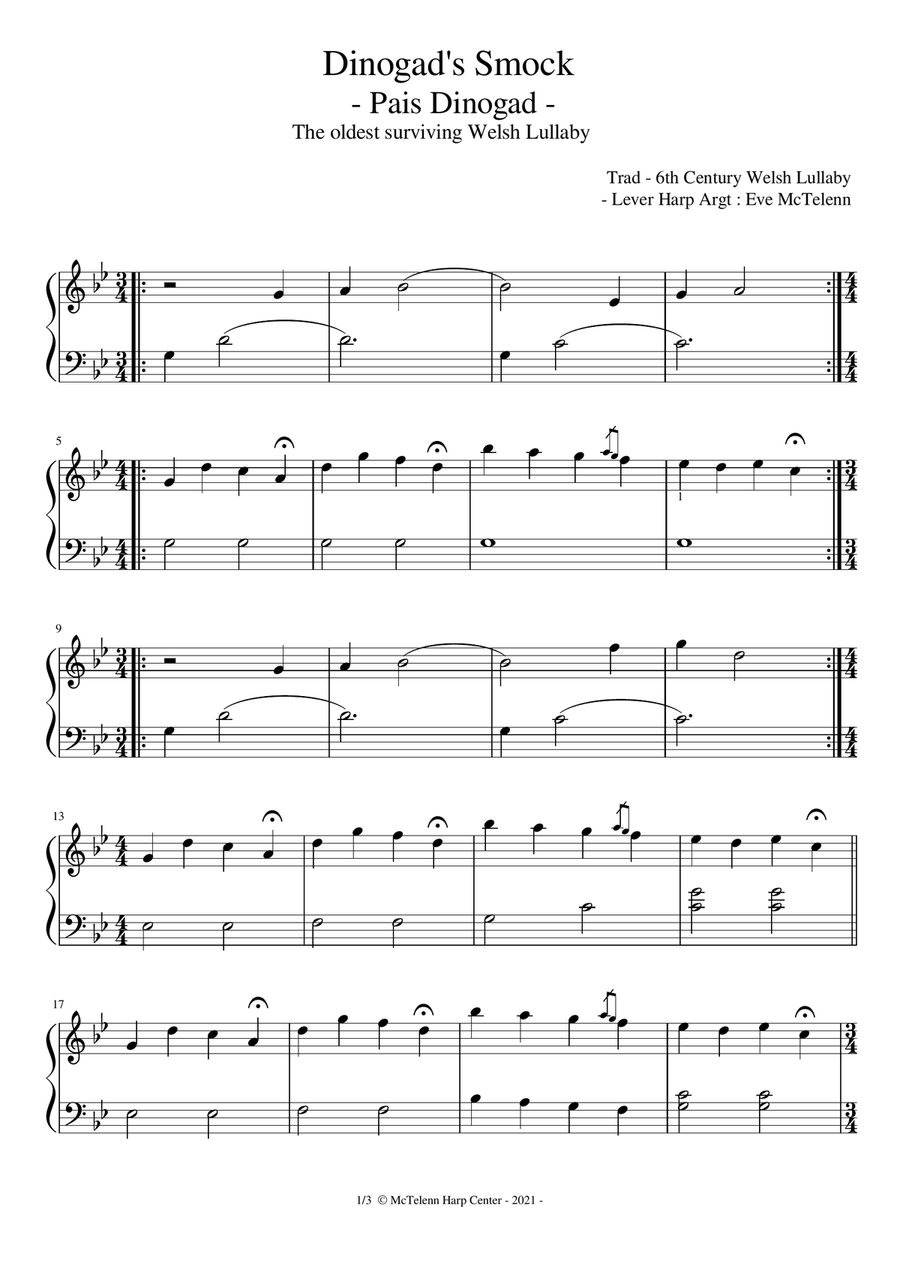 Pais Dinogad - Medieval Welsh Lullaby - beginner & 27 String Harp | McTelenn Harp Center Celtic Harp scores gallery preview page 2