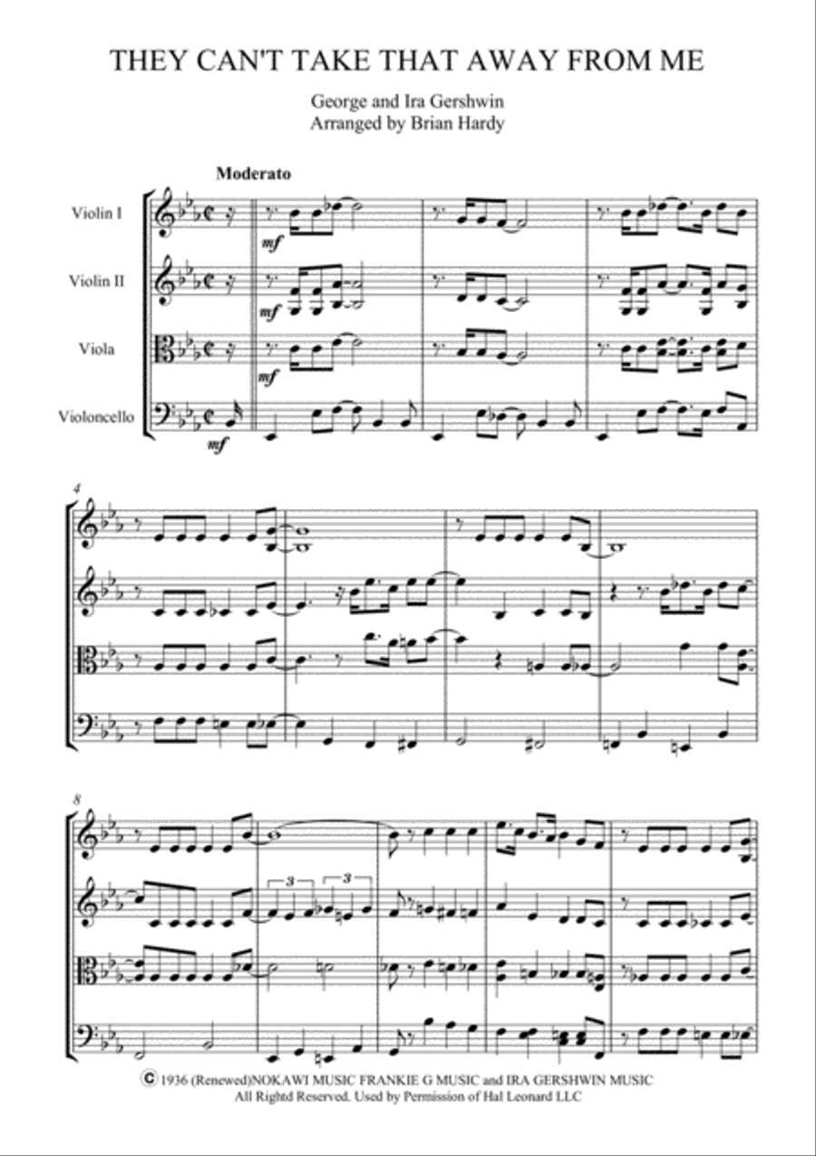 They Can't Take That Away From Me from THE BARKLEYS OF BROADWAY from SHALL WE DANCE String Quartet scores gallery preview page 1