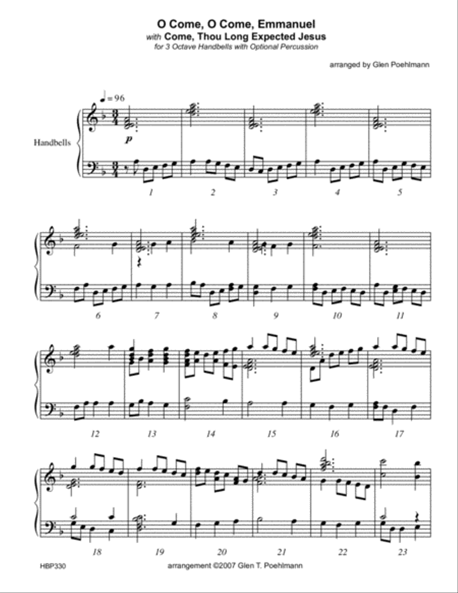 O COME O COME EMMANUEL/COME THOU LONG-EXPECTED JESUS - 3 octave HANDBELLS Percussion Ensemble scores gallery preview page 6