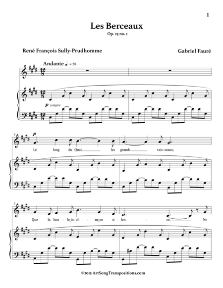 Les Berceaux, Op. 23 no. 1 (in 6 keys)