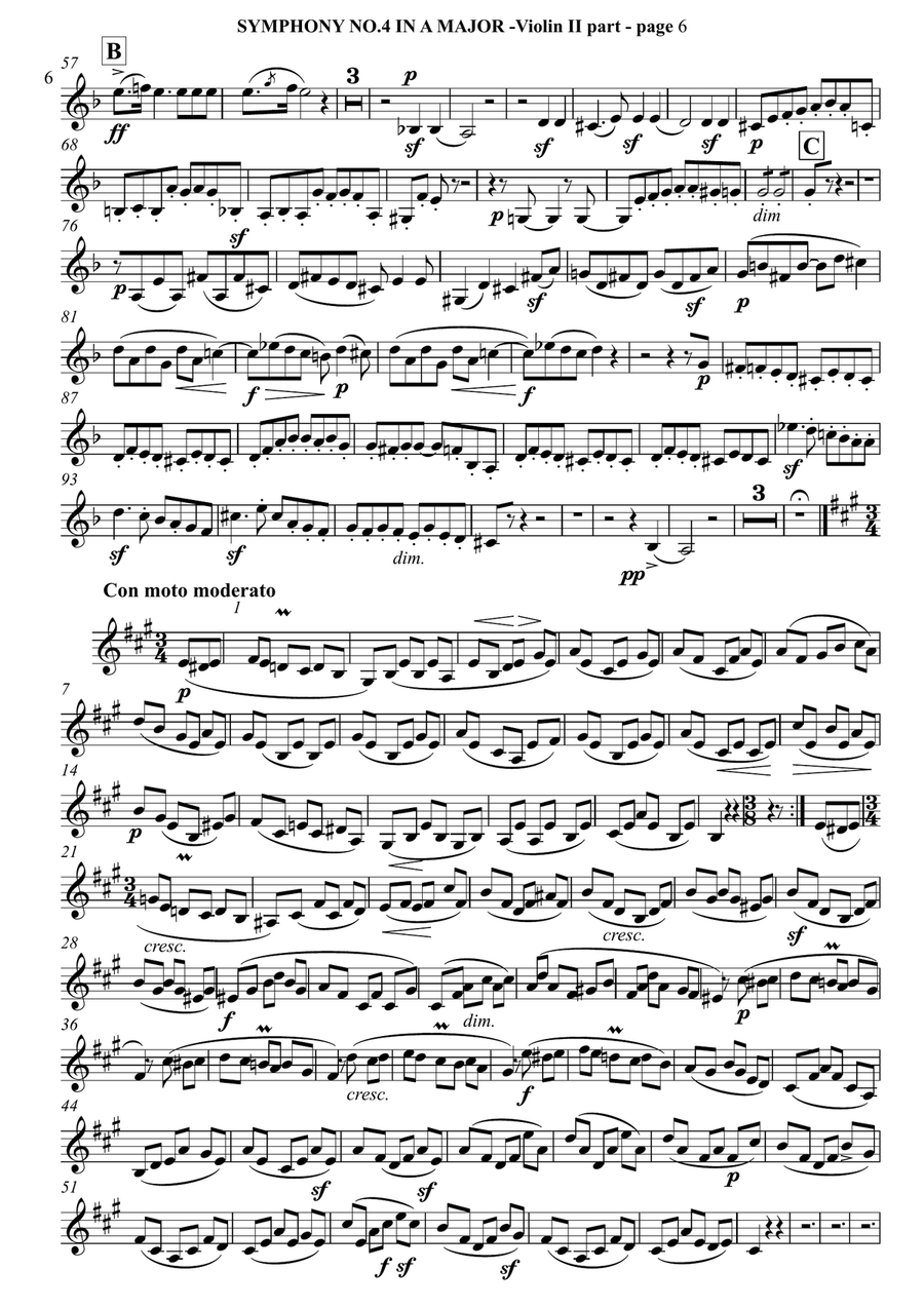 Felix Mendelssohn Bartholdy - SYMPHONY NO.4 IN A MAJOR ("Italian") - Violin II part image number null