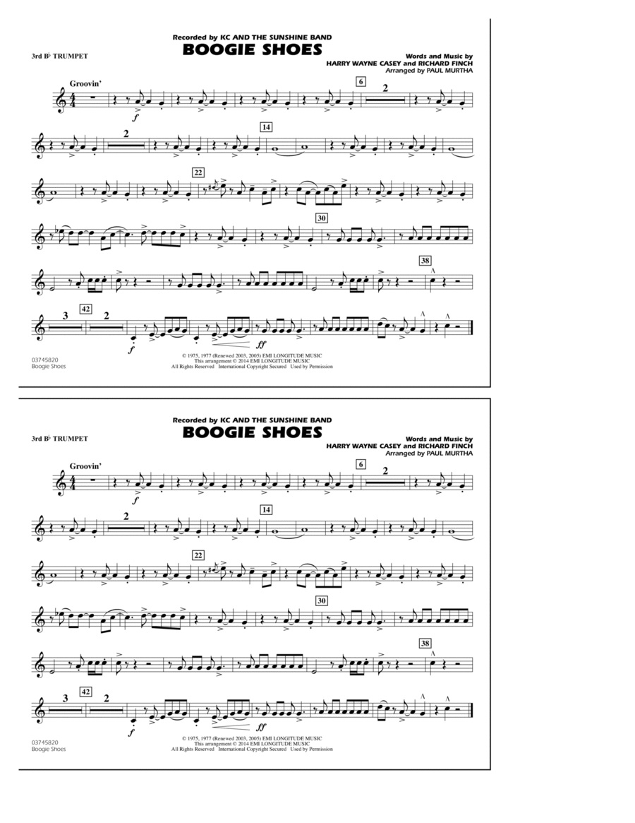 Boogie Shoes - 3rd Bb Trumpet Marching Band scores gallery preview page 1