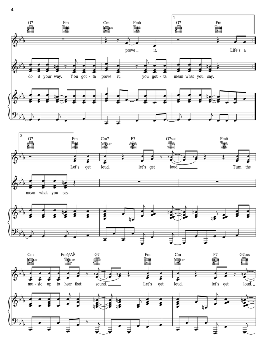 Let's Get Loud Piano, Vocal, Guitar scores gallery preview page 4