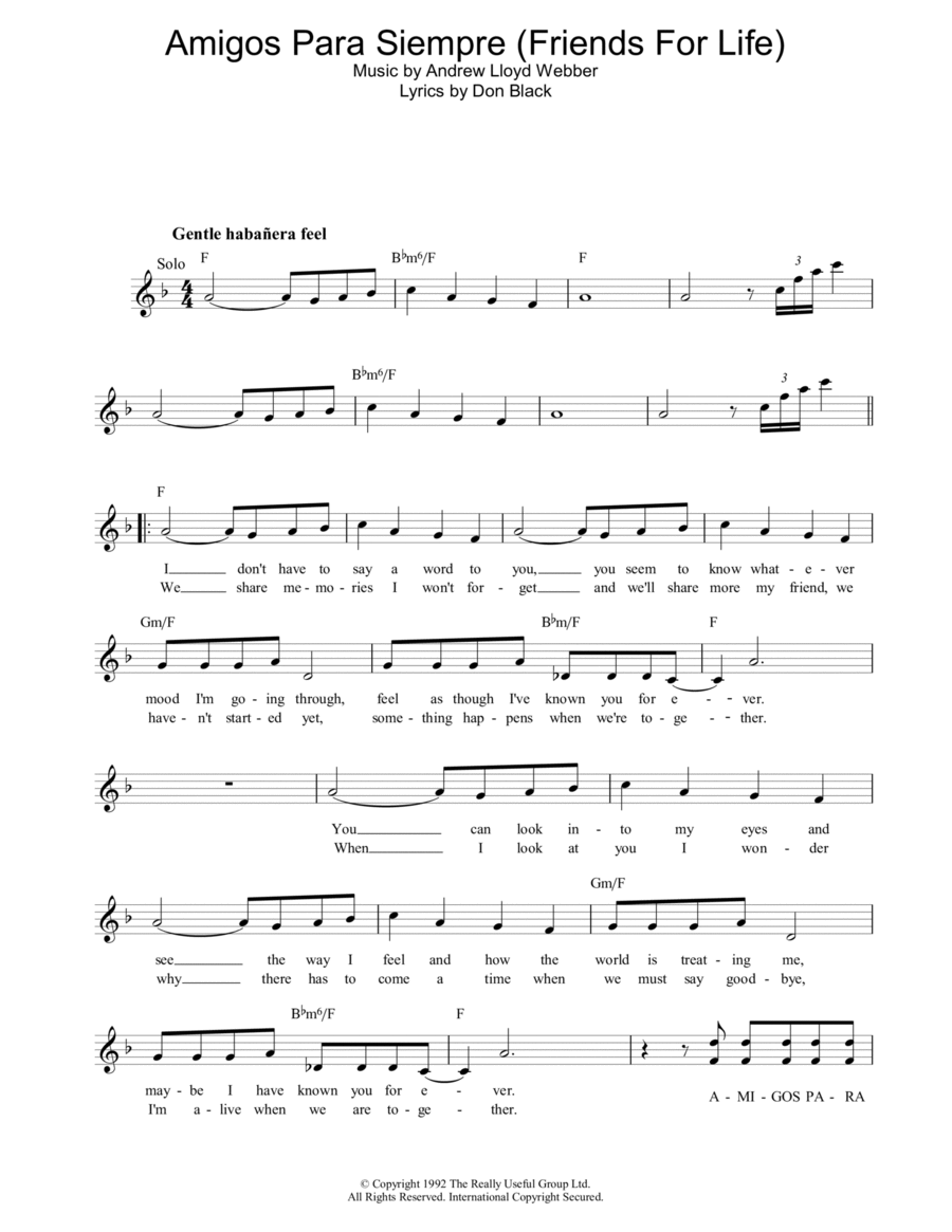 Amigos Para Siempre (Friends For Life) Piano scores gallery preview page 1