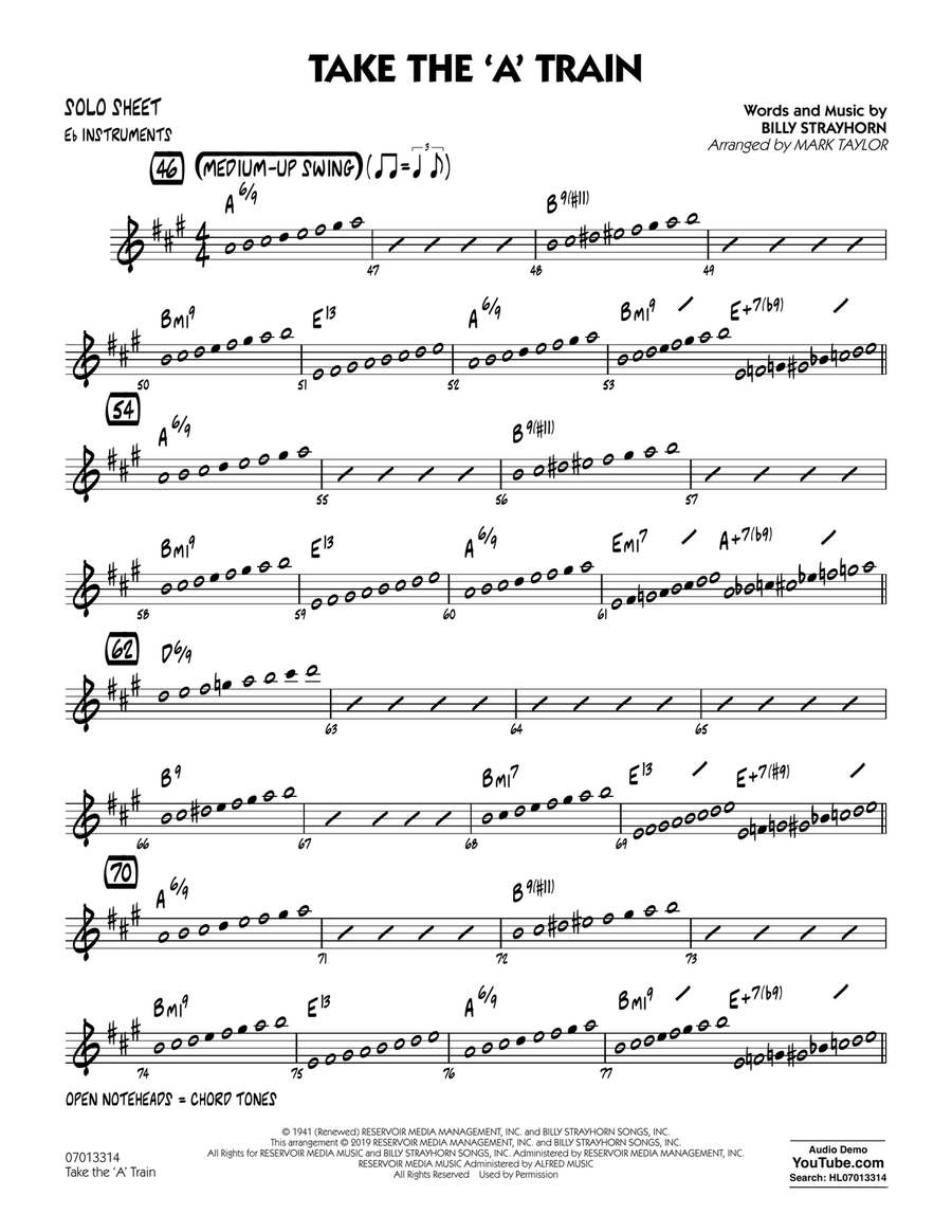 Take The 'A' Train (arr. Mark Taylor) - Eb Solo Sheet