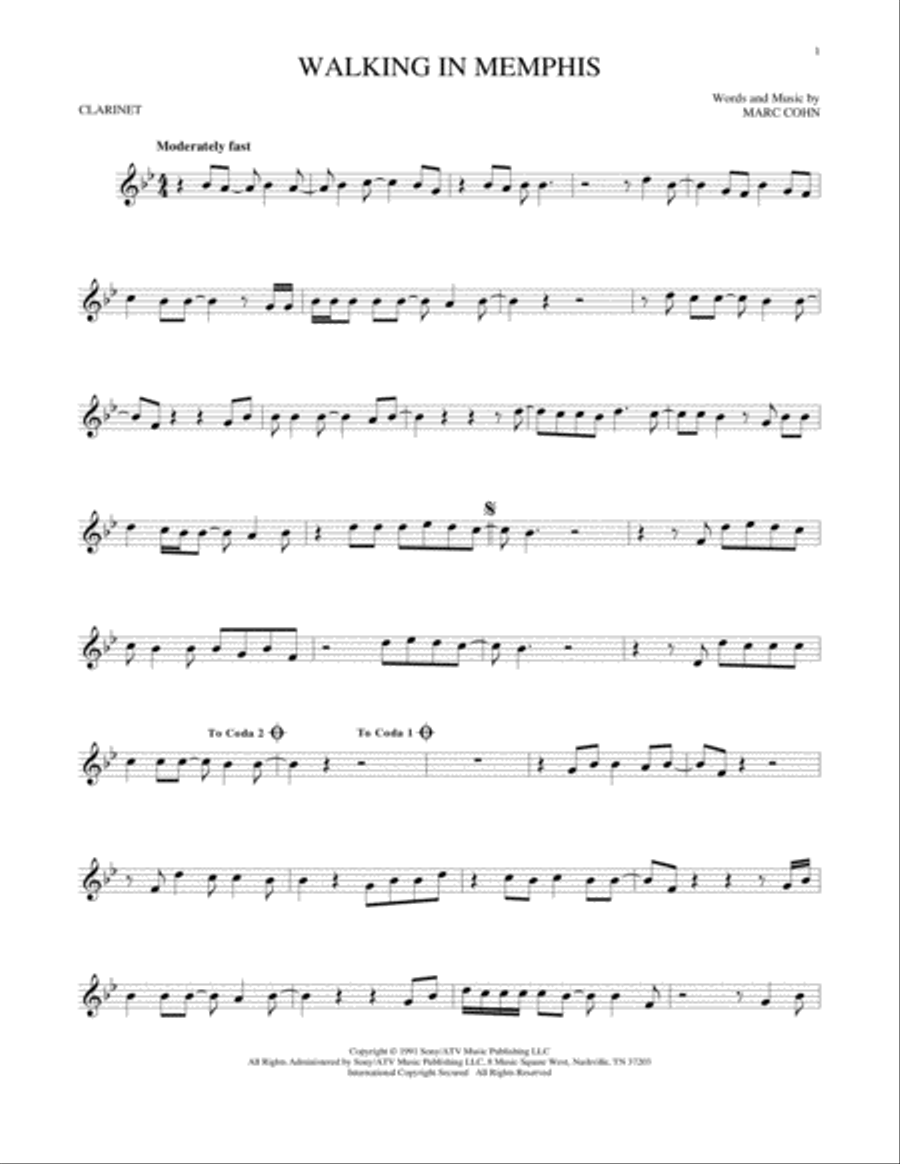 Walking In Memphis Clarinet Solo scores gallery preview page 1