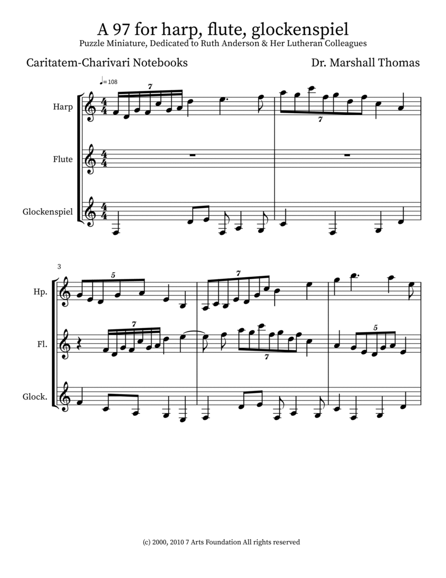 A 97 for harp, flute, glockenspiel Small Ensemble scores gallery preview page 1