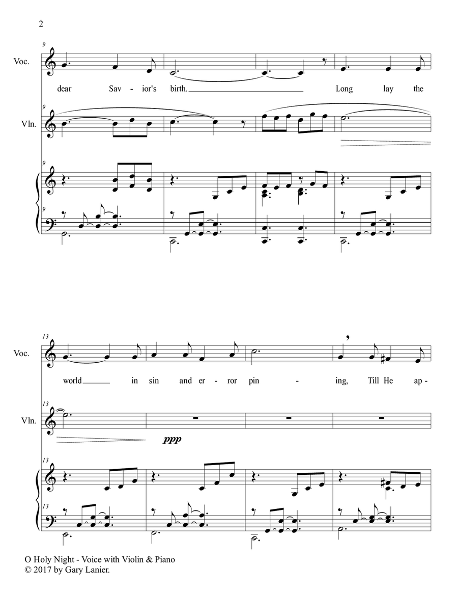 O HOLY NIGHT (Voice Solo with Violin & Piano - Score & Parts included) Small Ensemble scores gallery preview page 3