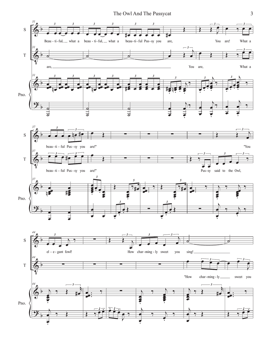 The Owl And The Pussy-Cat (Duet for Soprano and Tenor solo) Tenor Voice scores gallery preview page 4