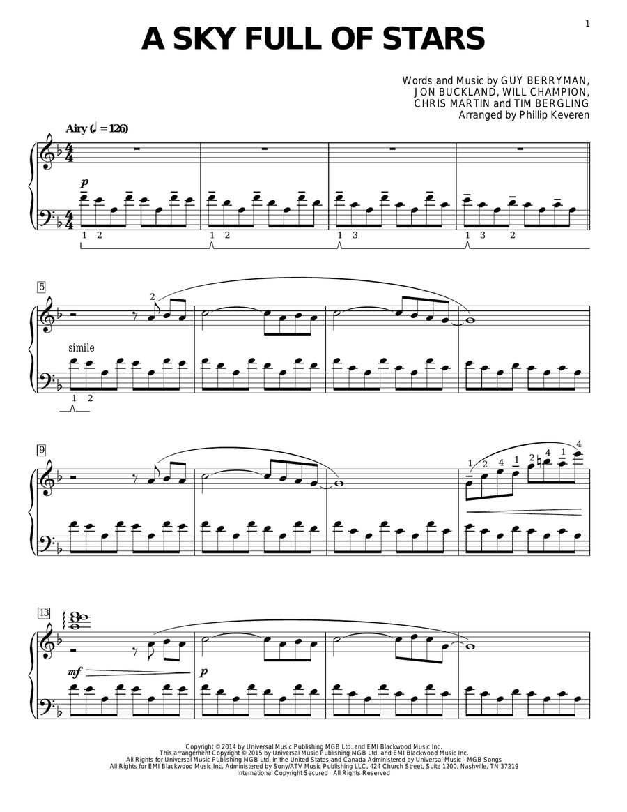 A Sky Full Of Stars [Classical version] (arr. Phillip Keveren) Piano Solo scores gallery preview page 1