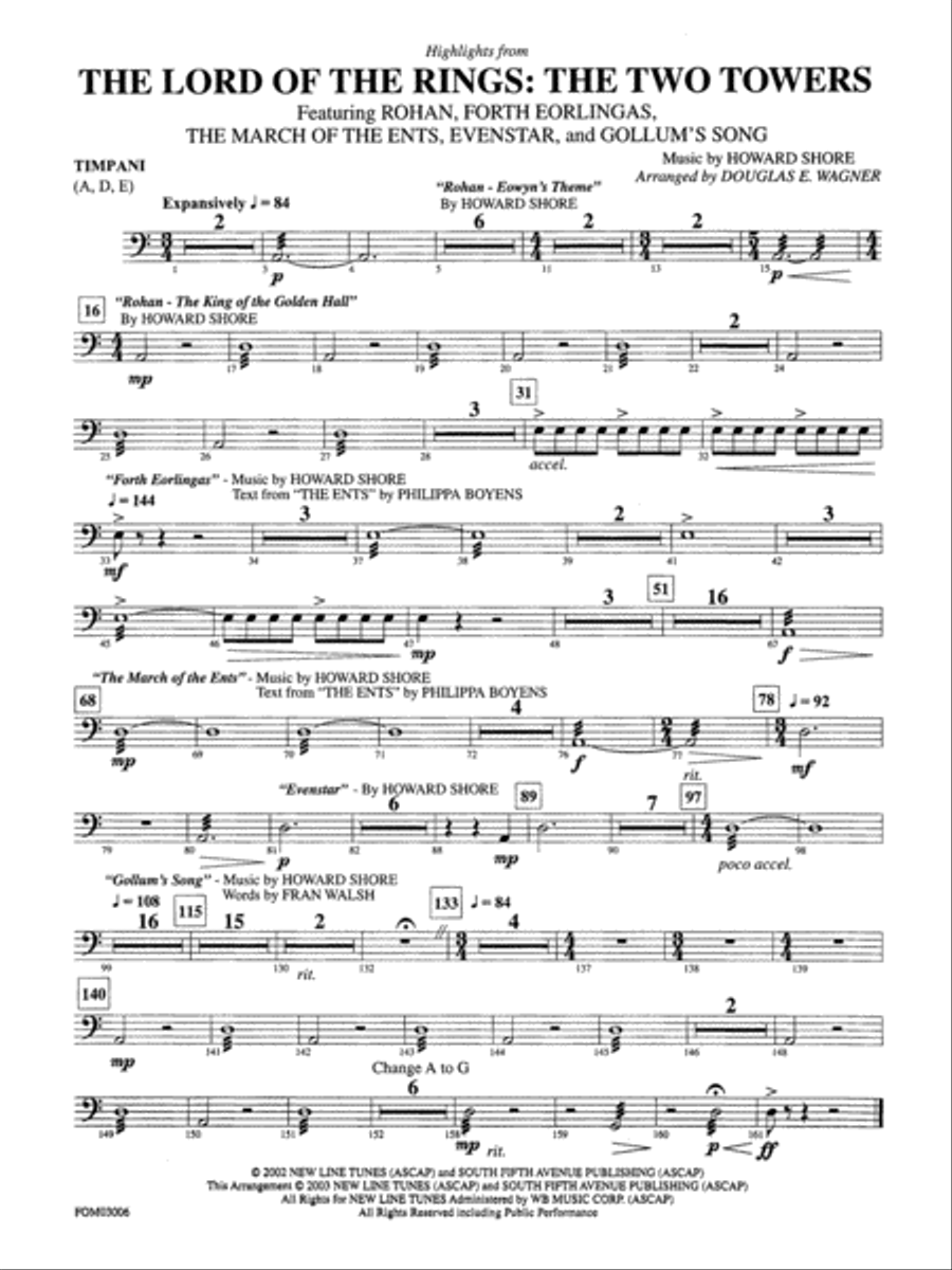 The Lord of the Rings: The Two Towers, Highlights from: Timpani Full Orchestra scores gallery preview page 1