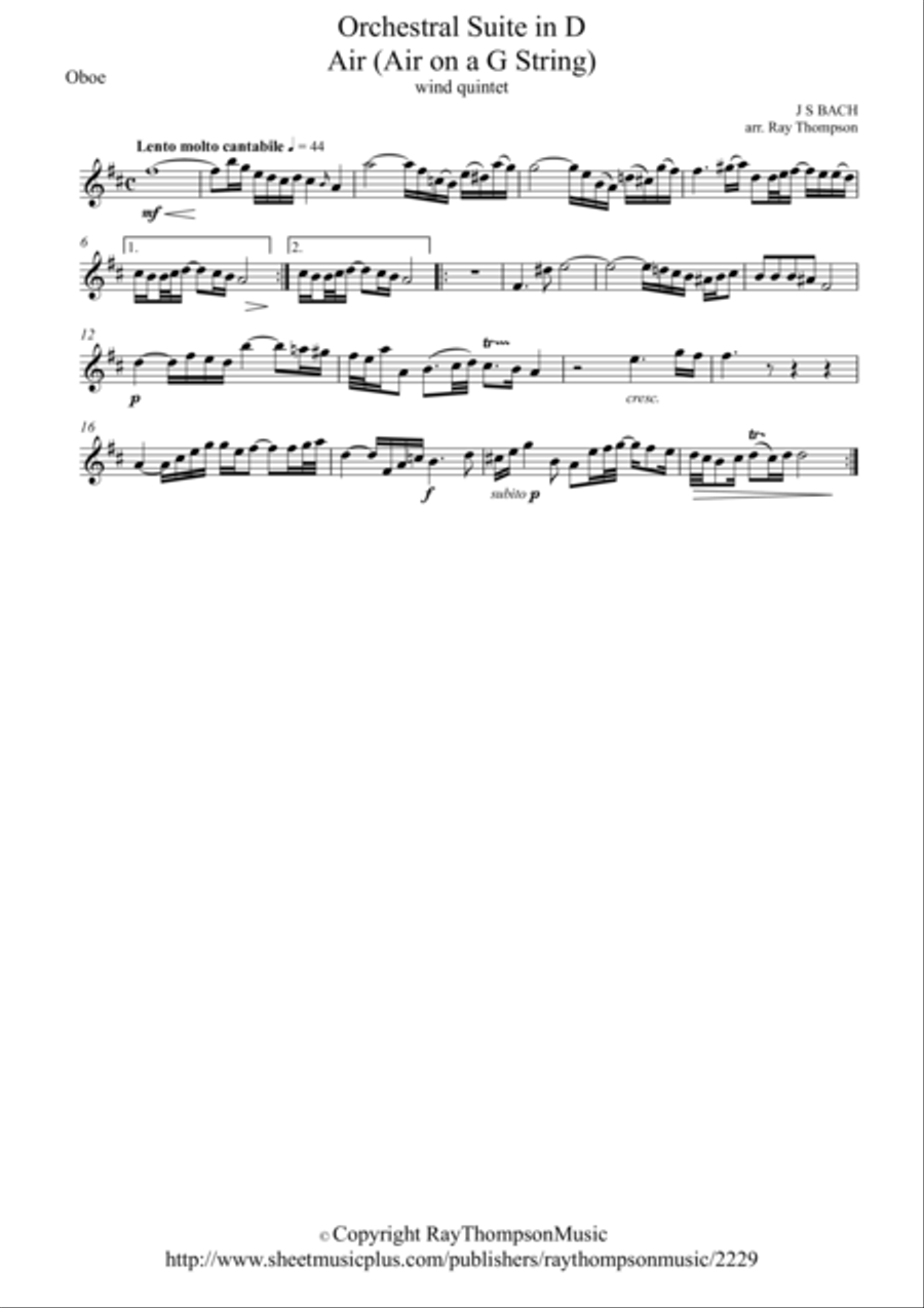 Bach: Orchestral Suite in D : Air (on a G string) - wind quintet Woodwind Quintet scores gallery preview page 4
