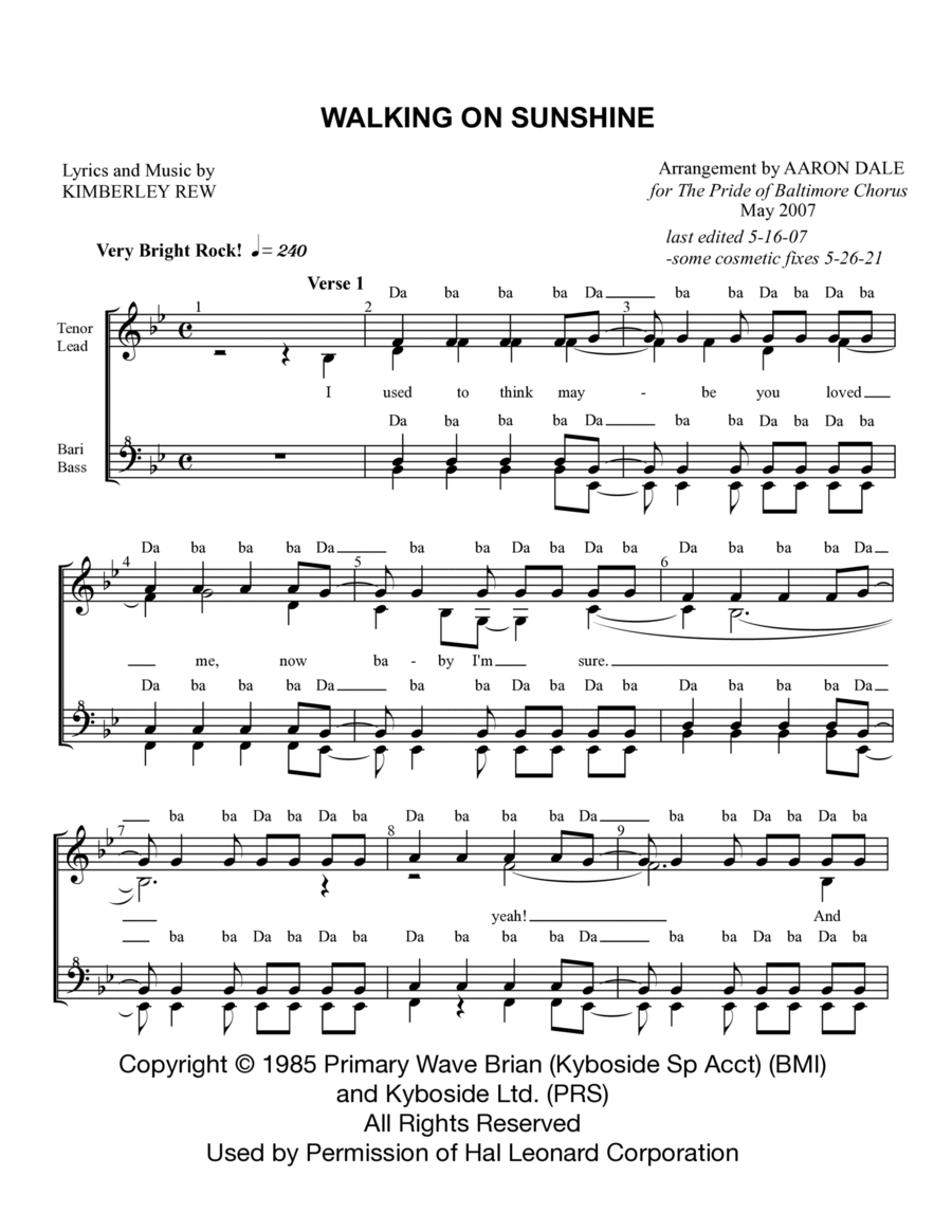 Walking On Sunshine SSAA scores gallery preview page 1