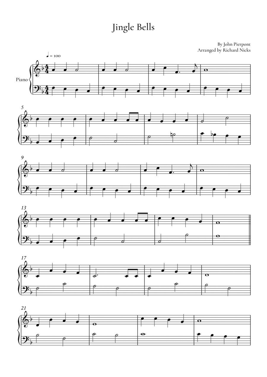 Jingle Bells Easy Piano scores gallery preview page 1