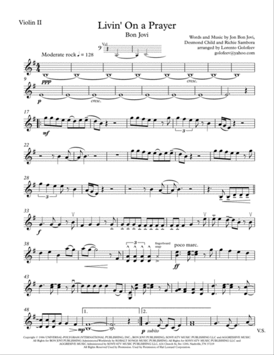 Livin' On A Prayer String Quartet scores gallery preview page 3