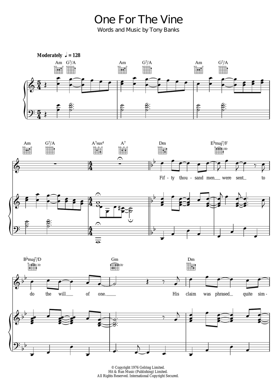 One For The Vine Piano, Vocal scores gallery preview page 1