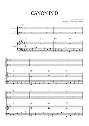 Book cover for Pachelbel Canon in D • cello duet sheet music w/ piano accompaniment [chords]
