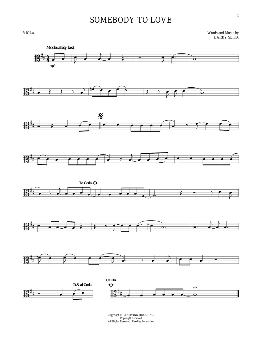 Somebody To Love Viola Solo scores gallery preview page 1