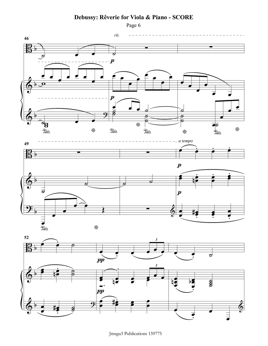 Debussy: Reverie for Viola & Piano Viola scores gallery preview page 6