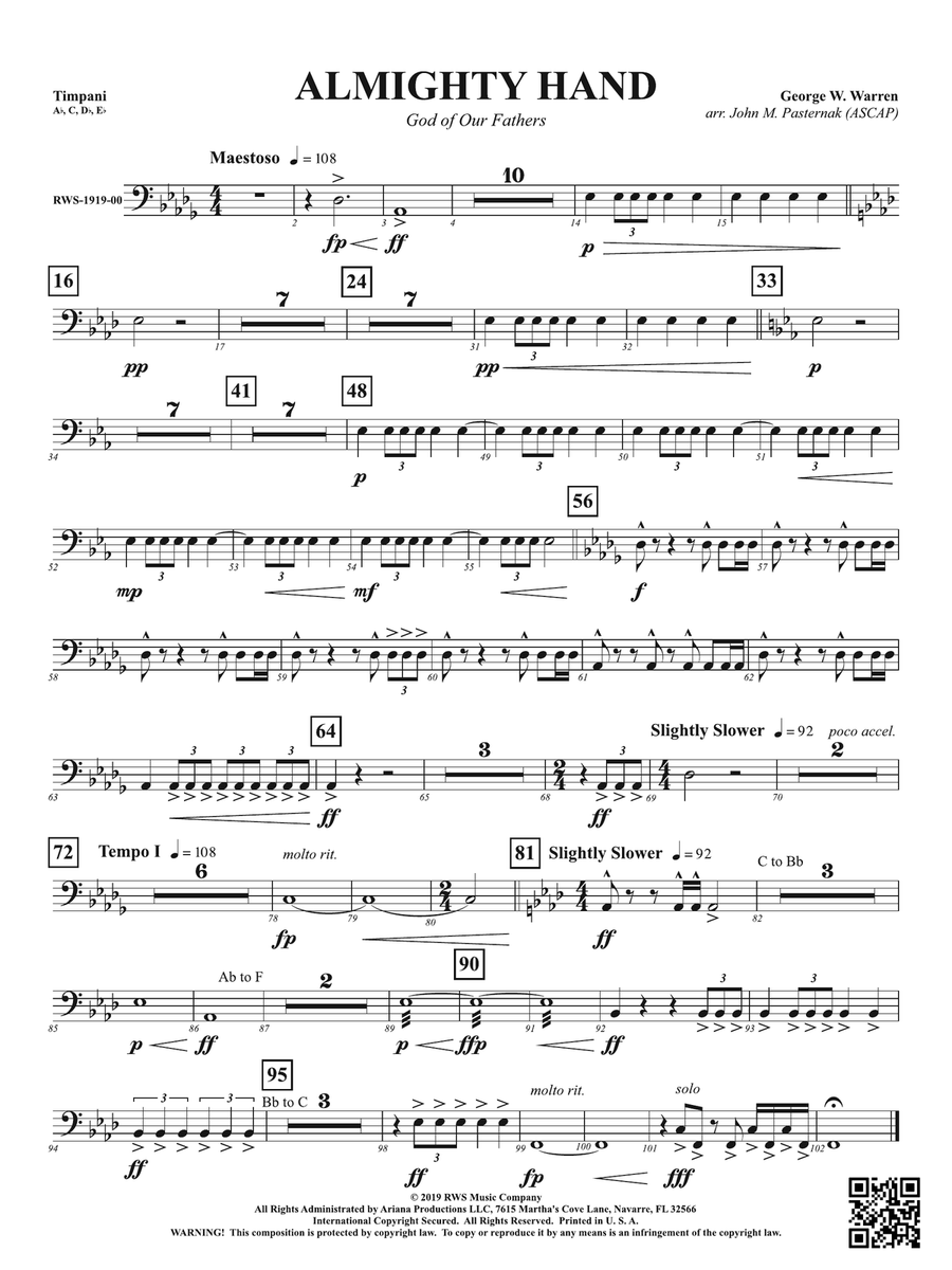 Almighty Hand - God of Our Fathers: Timpani Percussion scores gallery preview page 1