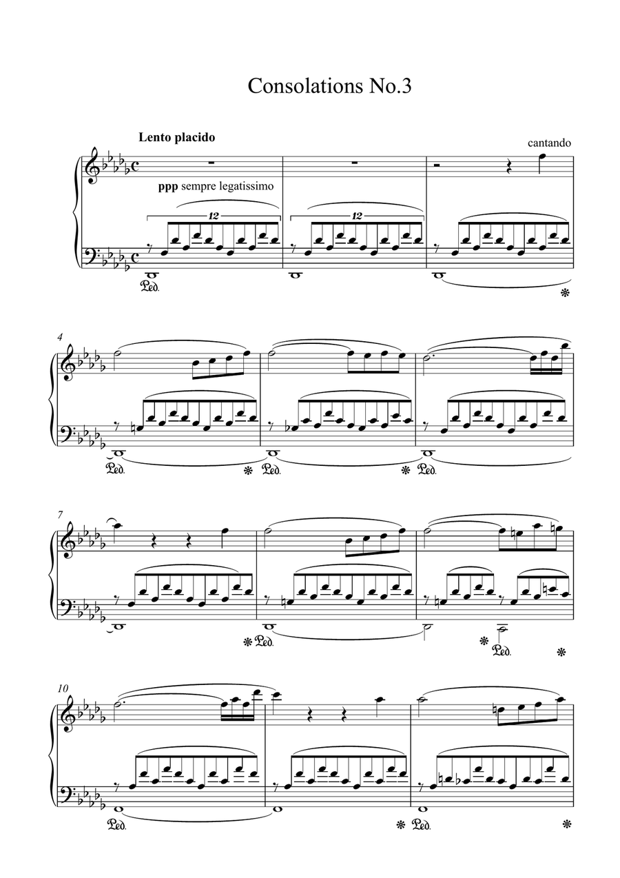 Liszt - Consolation No. 3 in D flat major Piano Solo scores gallery preview page 1