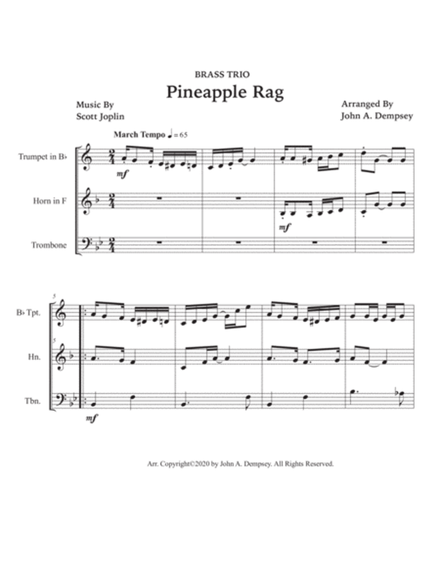 Pineapple Rag (Brass Trio): Trumpet, Horn in F and Trombone image number null