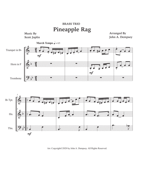 Pineapple Rag (Brass Trio): Trumpet, Horn in F and Trombone image number null