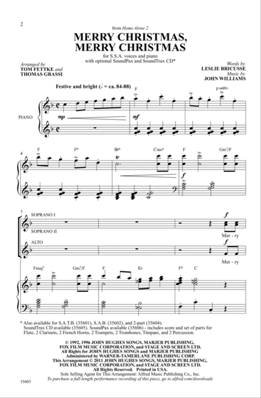 Merry Christmas, Merry Christmas (from Home Alone 2) Choir scores gallery preview page 1