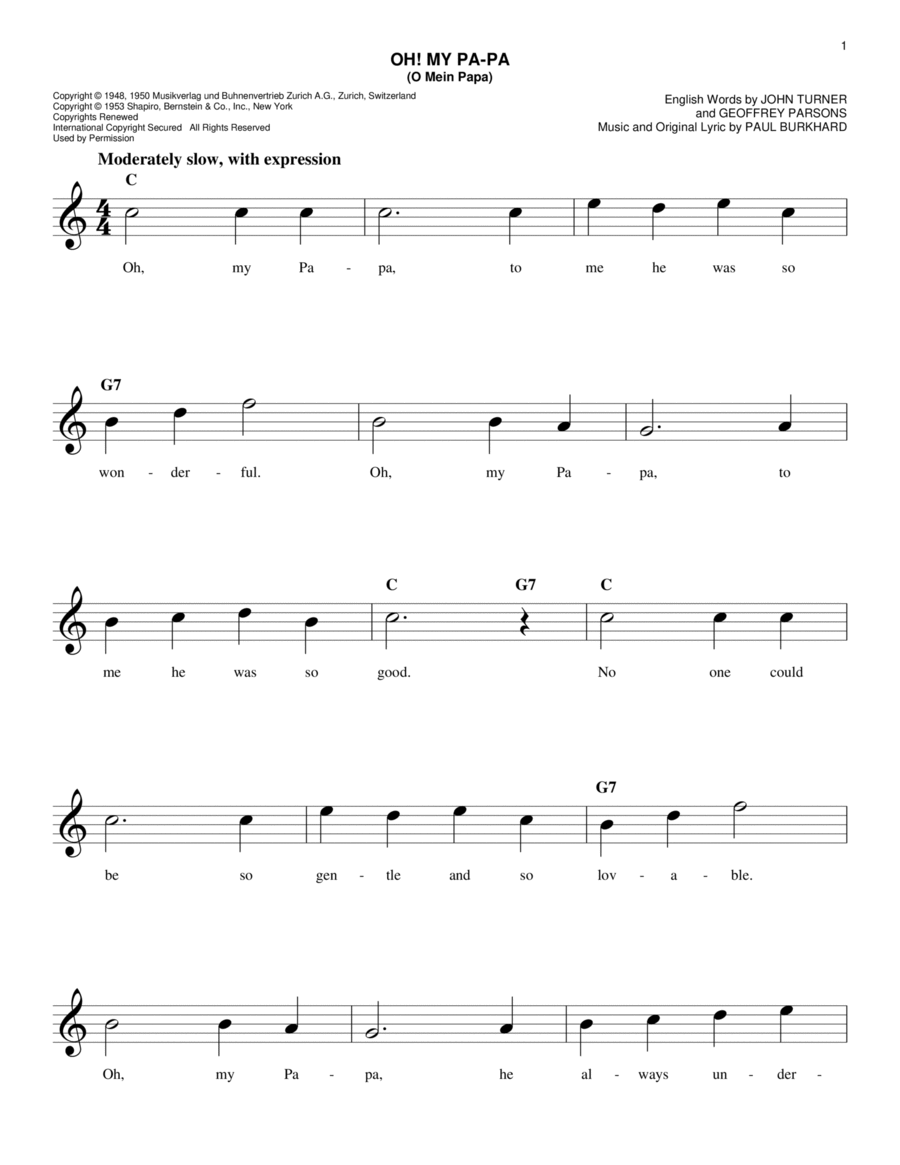 Oh! My Pa-Pa (O Mein Papa) Piano scores gallery preview page 1