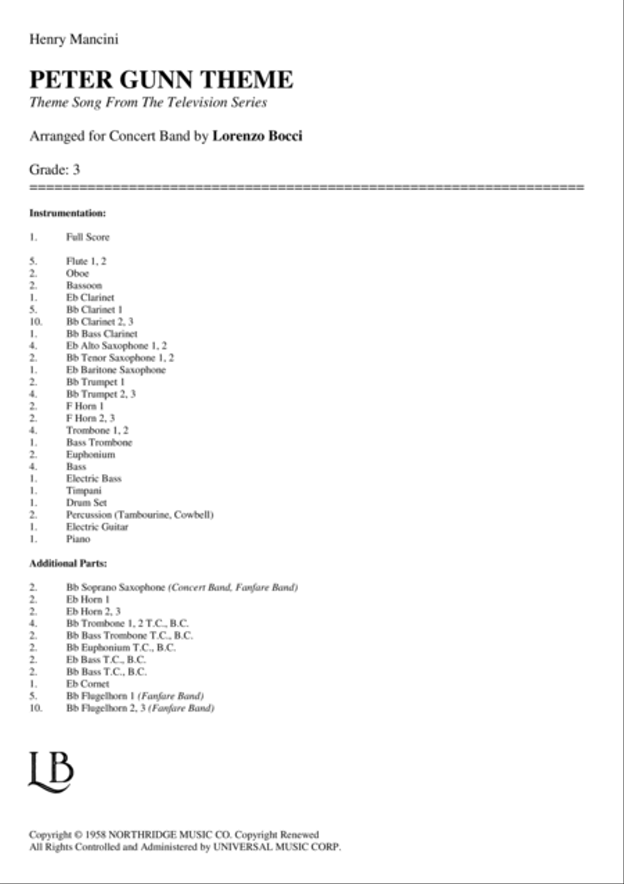 Peter Gunn Concert Band scores gallery preview page 2
