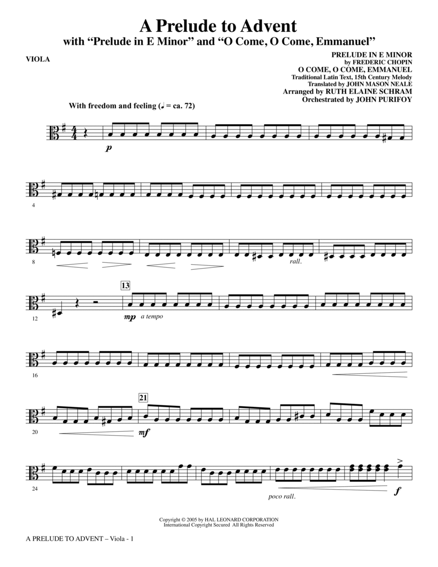 A Prelude To Advent (with Prelude In E Minor and O Come, O Come, Emmanuel) - Viola