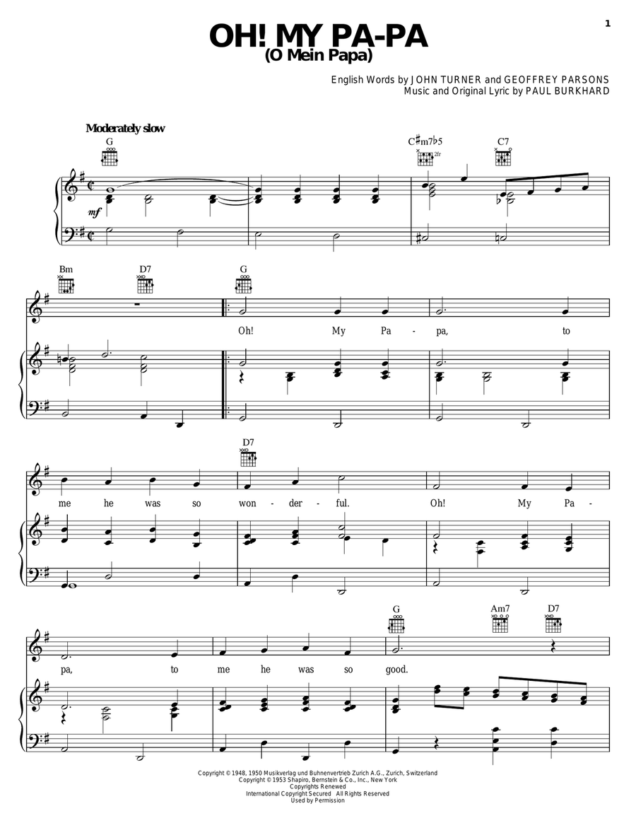 Oh! My Pa-Pa (O Mein Papa) Acoustic Guitar scores gallery preview page 1