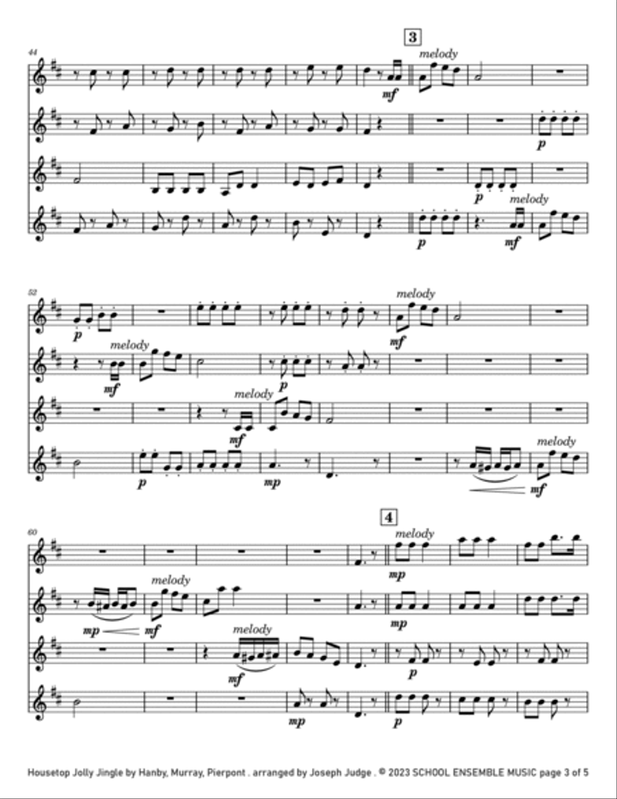 Housetop Jolly Jingle for Clarinet Quartet in Schools Clarinet Quartet scores gallery preview page 3