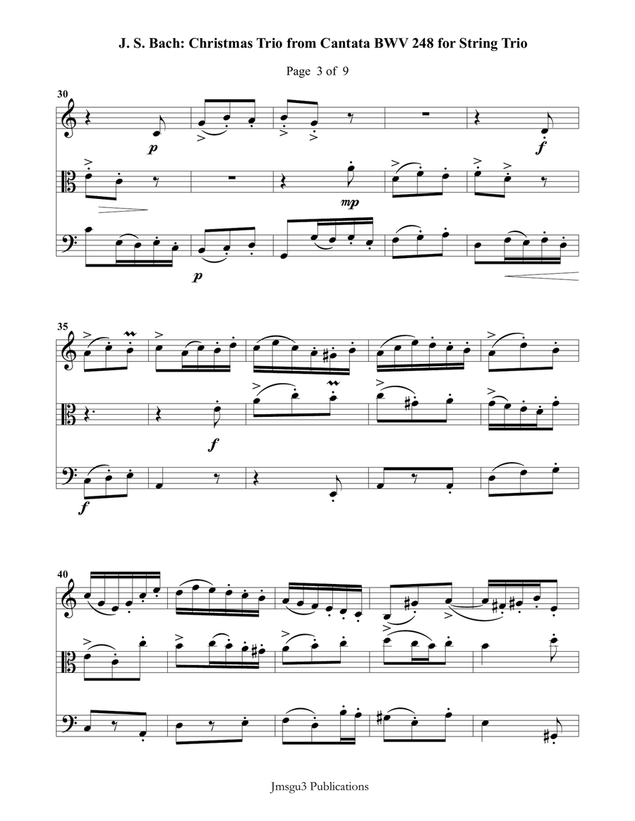 Bach: Christmas Trio for String Trio String Trio scores gallery preview page 3