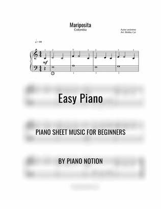Book cover for Mariposita - Spanish Nursery Rhymes - (Easy Piano Solo)