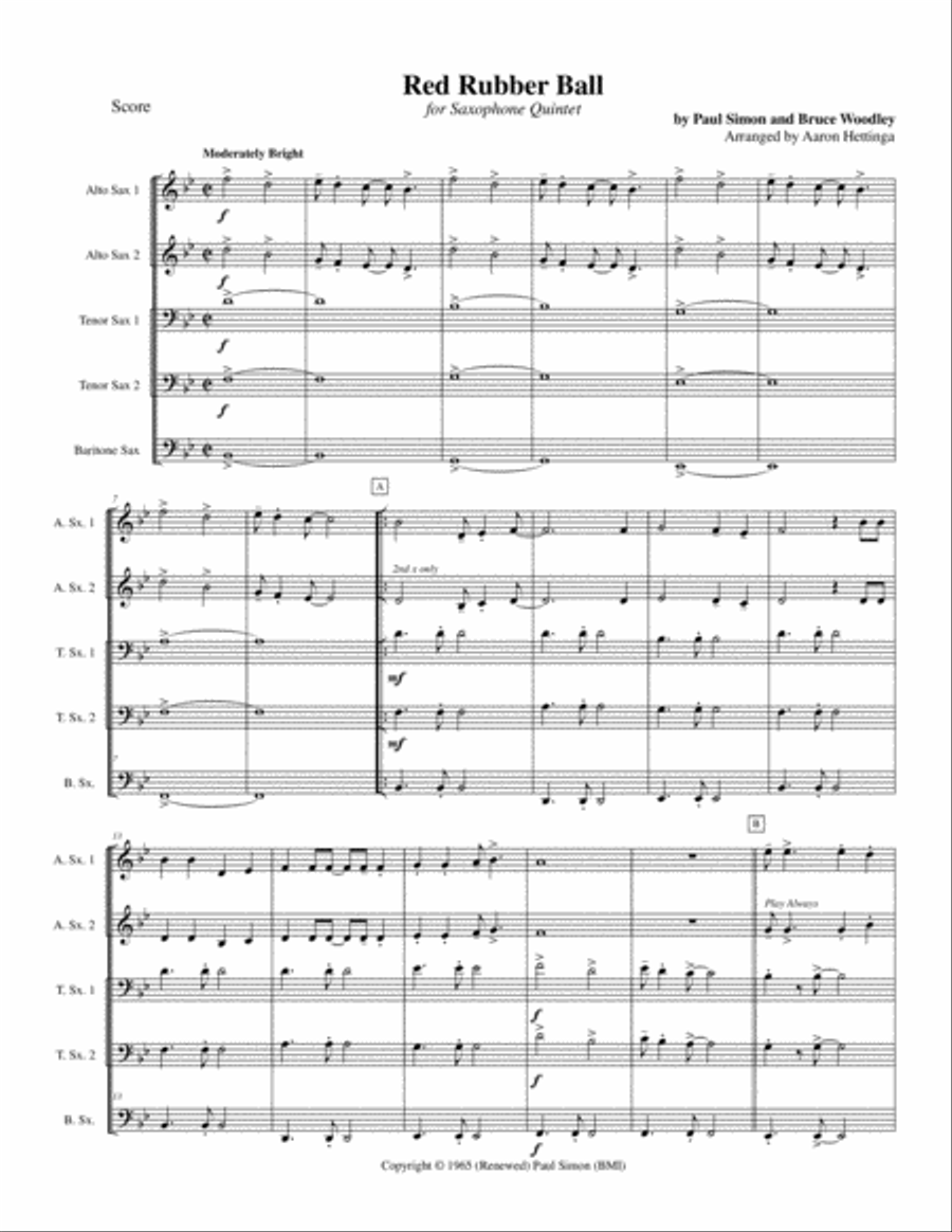 Red Rubber Ball Saxophone Quintet scores gallery preview page 3