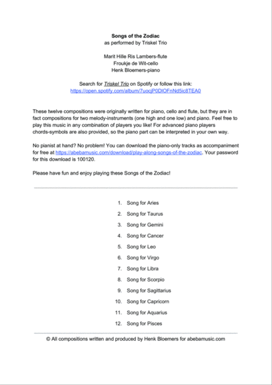 Songs of the Zodiac (full album) Piano Trio scores gallery preview page 2