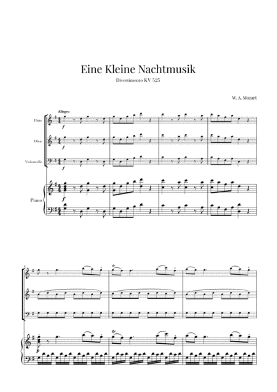 Eine Kleine Nachtmusik for Flute, Oboe, Cello and Piano