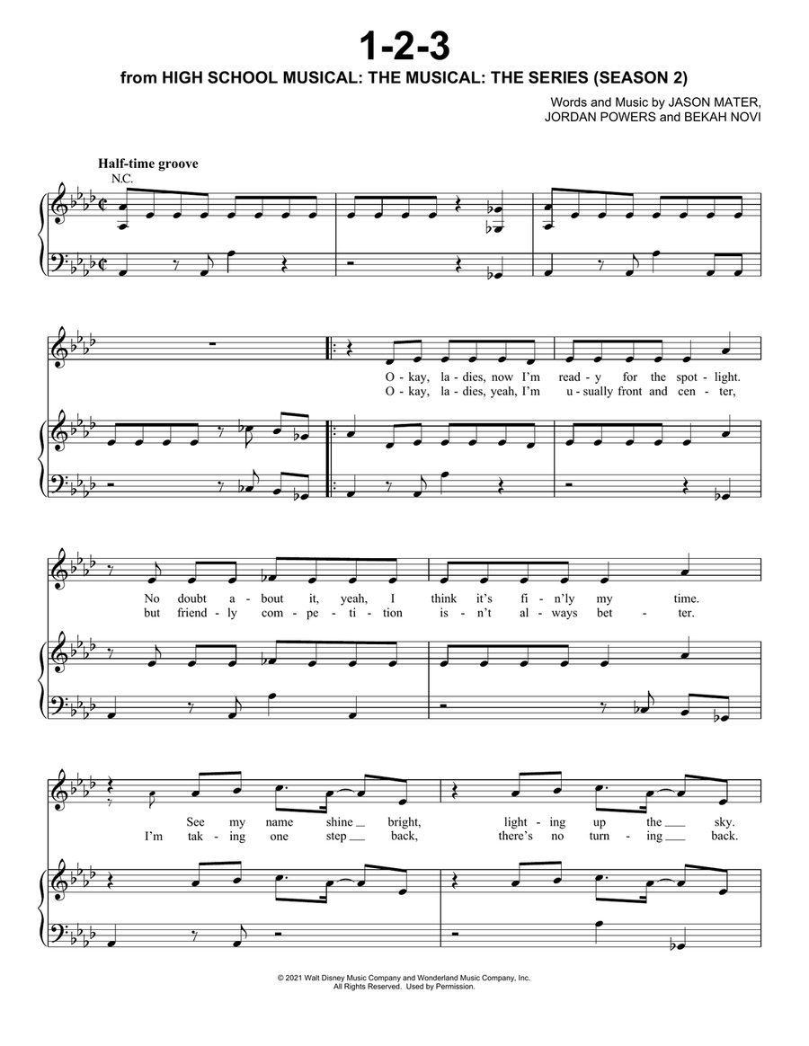 1-2-3 (from High School Musical: The Musical: The Series) Piano, Vocal, Guitar scores gallery preview page 1