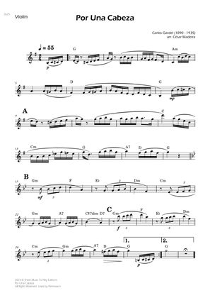 Por Una Cabeza - Violin Solo - W/Chords