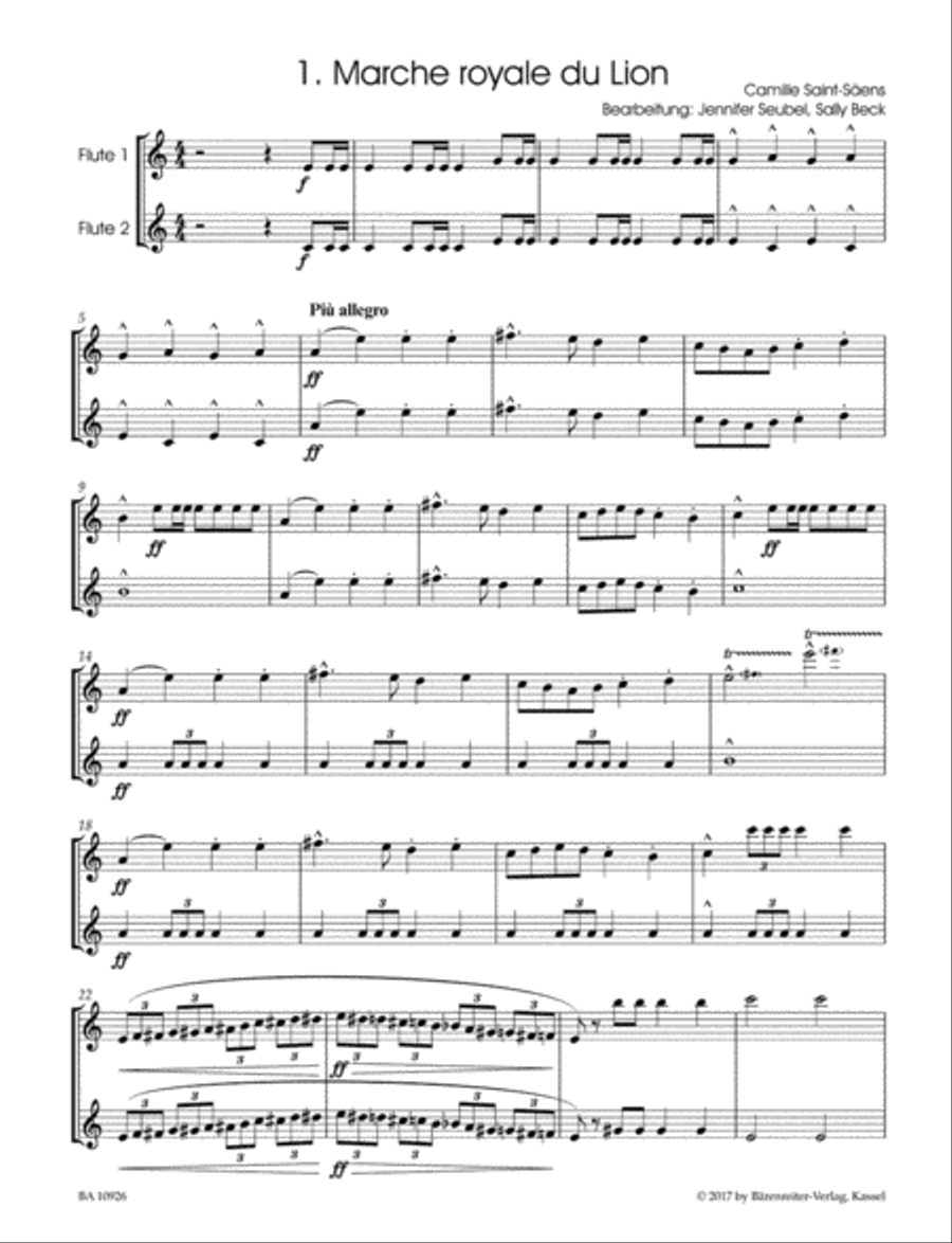 The Carnival of the Animals for two Flutes Flute Duet scores gallery preview page 2
