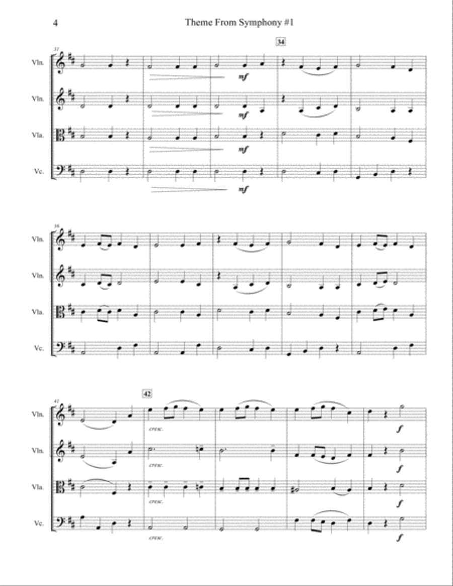 Theme from Brahms Symphony #1 for String Quartet String Quartet scores gallery preview page 4