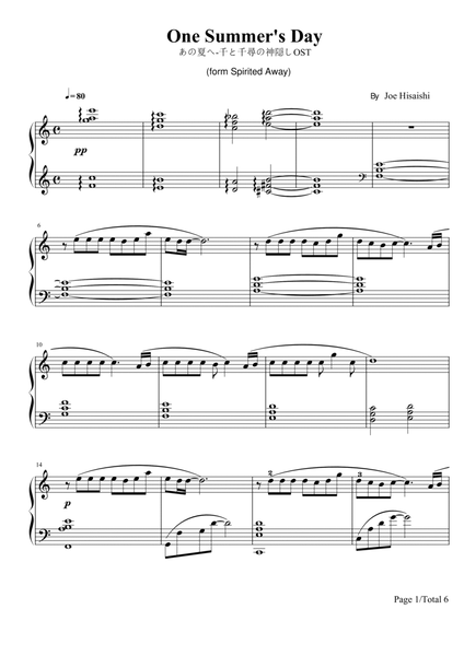 One Summer's Day(form Spirited Away) Piano Solo Sheet image number null