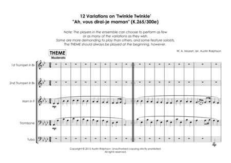 12 Variations on ’Twinkle Twinkle Little Star’ "Ah, vous dirai-je maman" (K.265/300e) brass quintet image number null